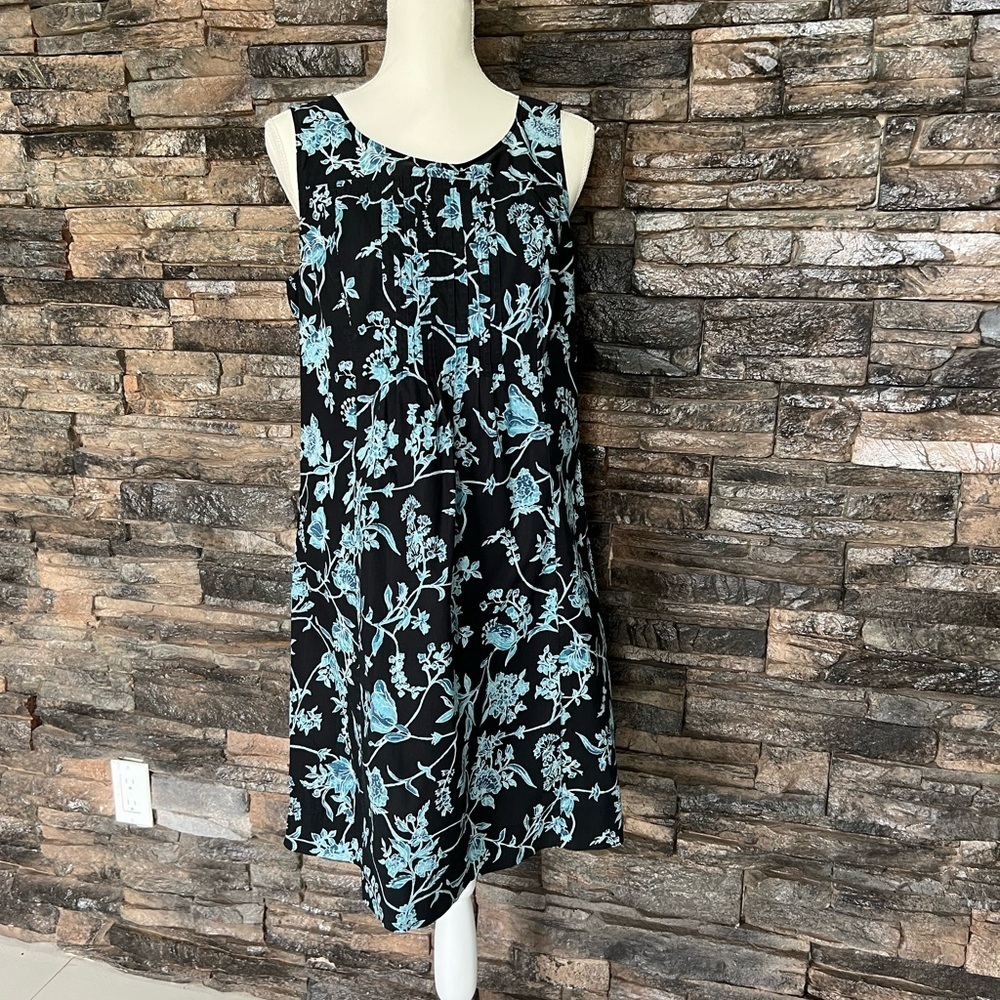 LOFT Blue Green Casual Midi Sundress Scoop Neck